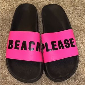 Pink slide on shoes
